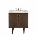 James Martin Vanities Amberly 30in Single Vanity, Mid-Century Walnut w/ 3 CM Eternal Jasmine Pearl Top 670-V30-WLT-3EJP